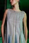 AKHL_Silver Lurex-tulle (57% Metallic Yarn 43% Polyester) Hand Tassel Dress _Online_at_Aza_Fashions