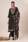 Buy_Avaha_Black Viscose Silk Embroidered Thread V Avani Ira Floral Work Kurta Pant Set _at_Aza_Fashions