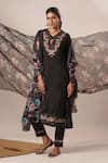 Buy_Avaha_Black Viscose Silk Embroidered Thread V Avani Ira Floral Work Kurta Pant Set _Online_at_Aza_Fashions