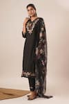 Shop_Avaha_Black Viscose Silk Embroidered Thread V Avani Ira Floral Work Kurta Pant Set _Online_at_Aza_Fashions