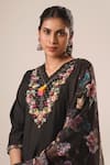 Avaha_Black Viscose Silk Embroidered Thread V Avani Ira Floral Work Kurta Pant Set _at_Aza_Fashions