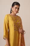 Avaha_Yellow Viscose Silk Embroidered Thread Round Floral Straight Kurta And Pant Set _Online_at_Aza_Fashions