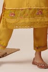 Shop_Avaha_Yellow Viscose Silk Embroidered Thread Round Floral Straight Kurta And Pant Set _Online_at_Aza_Fashions