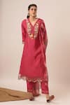 Avaha_Pink Viscose Silk Embroidered Thread V Neck Avani Mythri Work Kurta And Pant Set _Online_at_Aza_Fashions