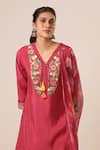 Buy_Avaha_Pink Viscose Silk Embroidered Thread V Neck Avani Mythri Work Kurta And Pant Set _Online_at_Aza_Fashions