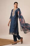 Avaha_Blue Viscose Silk Embroidered Thread V Neck Avani Azha Kurta Pant Set _at_Aza_Fashions