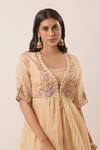 Buy_Tuli_Beige Viscose, Silk Pearls, Embroidery Bandeau Neck, Round Jacket Kurta Pant Set_Online_at_Aza_Fashions