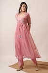 Tuli_Pink Organza, Viscose, Silk Embroidery, Pearls Vedi Mathura Jacket Pant Set_Online_at_Aza_Fashions