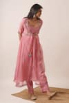 Buy_Tuli_Pink Organza, Viscose, Silk Embroidery, Pearls Vedi Mathura Jacket Pant Set_Online_at_Aza_Fashions