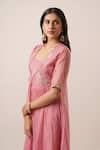 Tuli_Pink Organza, Viscose, Silk Embroidery, Pearls Vedi Mathura Jacket Pant Set_at_Aza_Fashions
