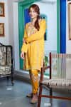 Buy_Bo tree_Yellow Modal Satin Silk Embroidered Floral Notched Sona Kurta Pant Set _Online_at_Aza_Fashions