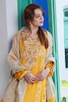 Shop_Bo tree_Yellow Modal Satin Silk Embroidered Floral Notched Sona Kurta Pant Set _Online_at_Aza_Fashions