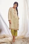 Buy_Bo tree_Off White Cotton Zari Embellished Lace Round Mogra Short Kurta And Banarasi Pant _at_Aza_Fashions