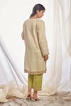 Shop_Bo tree_Off White Cotton Zari Embellished Lace Round Mogra Short Kurta And Banarasi Pant _at_Aza_Fashions