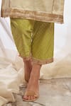 Buy_Bo tree_Off White Cotton Zari Embellished Lace Round Mogra Short Kurta And Banarasi Pant _Online_at_Aza_Fashions