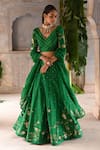 Buy_Deep Thee_Green Silk Embroidered Zari And Zardozi Work V Neck Phool Bridal Lehenga Set _at_Aza_Fashions