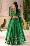 Shop_Deep Thee_Green Silk Embroidered Zari And Zardozi Work V Neck Phool Bridal Lehenga Set _at_Aza_Fashions