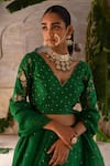 Buy_Deep Thee_Green Silk Embroidered Zari And Zardozi Work V Neck Phool Bridal Lehenga Set _Online_at_Aza_Fashions