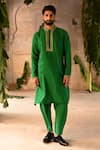 Buy_Deep Thee_Green Silk Embellished Zari And Bead Work Placement Kurta Set _at_Aza_Fashions