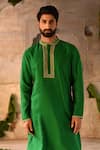 Deep Thee_Green Silk Embellished Zari And Bead Work Placement Kurta Set _Online_at_Aza_Fashions