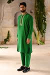 Buy_Deep Thee_Green Silk Embellished Zari And Bead Work Placement Kurta Set _Online_at_Aza_Fashions