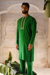 Deep Thee_Green Silk Embellished Zari And Bead Work Placement Kurta Set _at_Aza_Fashions