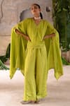 Buy_Deep Thee_Green Chanderi Embroidered Zari And Pearl Work Kaftan V Placement & Pant Set _at_Aza_Fashions