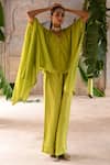 Shop_Deep Thee_Green Chanderi Embroidered Zari And Pearl Work Kaftan V Placement & Pant Set _Online_at_Aza_Fashions