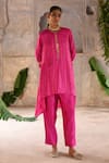 Buy_Deep Thee_Fuchsia Silk Embroidered Zardozi Work Kurta Round Neck Placement And Pant Set _at_Aza_Fashions