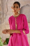 Shop_Deep Thee_Fuchsia Silk Embroidered Zardozi Work Kurta Round Neck Placement And Pant Set _Online_at_Aza_Fashions