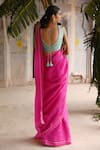Shop_Deep Thee_Fuchsia Silk Embroidered Pearl Leaf Neck Bordered Saree And Blouse Set _at_Aza_Fashions