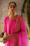 Buy_Deep Thee_Fuchsia Silk Embroidered Zari Kurta Round Neck Zardozi Pant Set _Online_at_Aza_Fashions