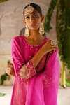 Shop_Deep Thee_Fuchsia Silk Embroidered Zari Kurta Round Neck Zardozi Pant Set _Online_at_Aza_Fashions