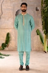 Buy_Deep Thee_Blue Chanderi Embroidery Moti And Zardosi Pitta Stripe & Kurta Set _at_Aza_Fashions