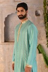 Deep Thee_Blue Chanderi Embroidery Moti And Zardosi Pitta Stripe & Kurta Set _Online_at_Aza_Fashions