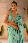 Shop_Deep Thee_Blue Silk Embroidery Zardozi Sweetheart Blossom Saree With Blouse _Online_at_Aza_Fashions