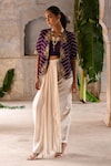 Buy_Deep Thee_Purple Chanderi Embroidery Zari Phool Iris Jacket Draped Skirt Set _at_Aza_Fashions