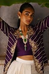 Buy_Deep Thee_Purple Chanderi Embroidery Zari Phool Iris Jacket Draped Skirt Set 