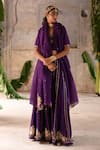 Deep Thee_Purple Silk Embroidery Guchha Phool V Neck Kali Lehenga Blouse Set _Online_at_Aza_Fashions