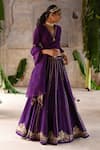 Buy_Deep Thee_Purple Silk Embroidery Guchha Phool V Neck Kali Lehenga Blouse Set _Online_at_Aza_Fashions