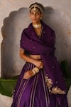 Deep Thee_Purple Silk Embroidery Guchha Phool V Neck Kali Lehenga Blouse Set _at_Aza_Fashions