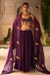 Buy_Deep Thee_Purple Silk Embroidery Sequin Blossom Sweetheart Blouse Lehenga Set _at_Aza_Fashions