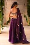 Shop_Deep Thee_Purple Silk Embroidery Sequin Blossom Sweetheart Blouse Lehenga Set _at_Aza_Fashions