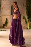 Deep Thee_Purple Silk Embroidery Sequin Blossom Sweetheart Blouse Lehenga Set _Online_at_Aza_Fashions