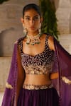 Shop_Deep Thee_Purple Silk Embroidery Sequin Blossom Sweetheart Blouse Lehenga Set _Online_at_Aza_Fashions