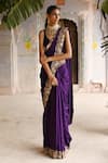 Buy_Deep Thee_Purple Silk Embroidery V Neck Zari Gardenia Border Saree With Blouse _at_Aza_Fashions