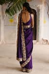 Deep Thee_Purple Silk Embroidery V Neck Zari Gardenia Border Saree With Blouse _Online_at_Aza_Fashions