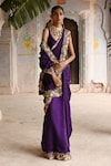 Shop_Deep Thee_Purple Silk Embroidery V Neck Zari Gardenia Border Saree With Blouse _Online_at_Aza_Fashions