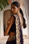 Shop_Deep Thee_Purple Silk Embroidery V Neck Zari Gardenia Border Saree With Blouse _at_Aza_Fashions