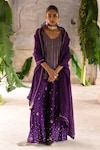 Buy_Deep Thee_Purple Chanderi Moti And Zardosi Pitta Striped Short Kurta Palazzo Set _at_Aza_Fashions